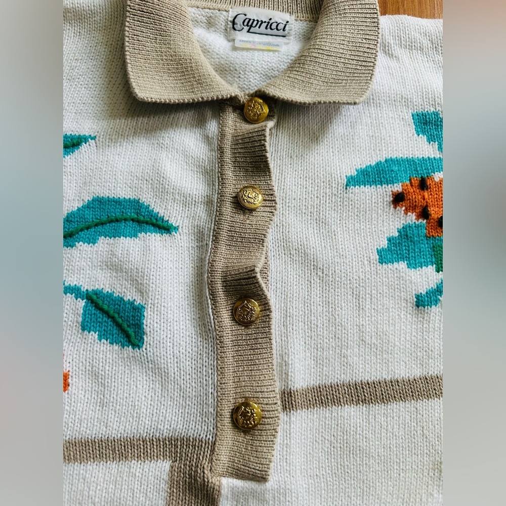 80s Vintage Capricci Knitwear Fruit Patterned Cream Sweater - Picture 15 of 16